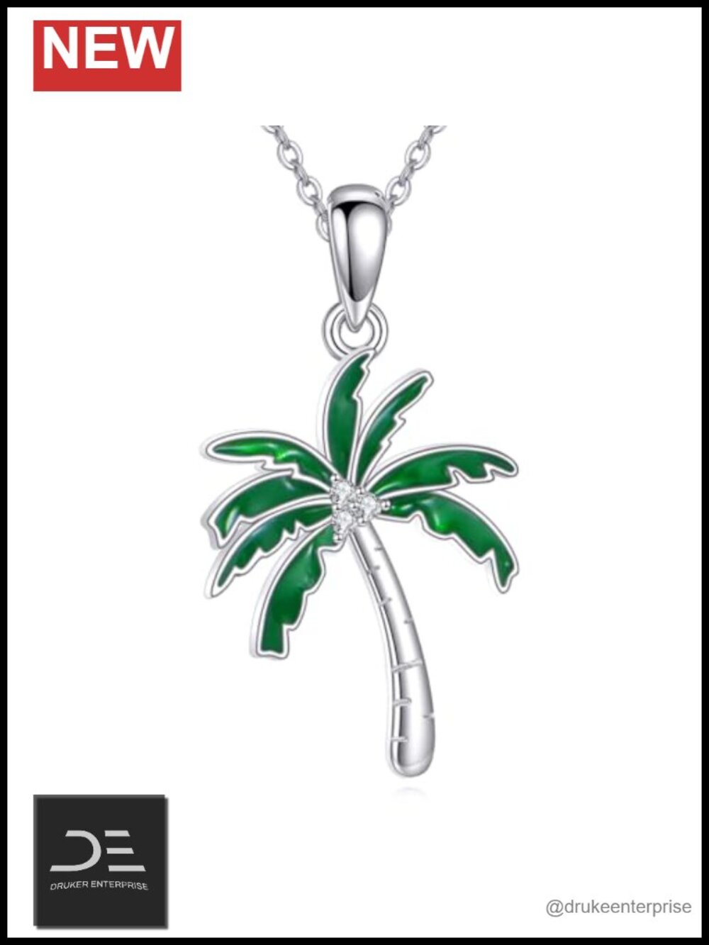 Sterling Silver Palm Tree Pendant Necklace Lobster Clasp Beach Jewelry